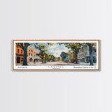 Carmel Indiana Panoramic Painting, Mid Century Modern Framed Canvas Print, Retro Pop Art Travel Poster, Home Decor, City Art