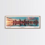 Detroit Michigan Panoramic Painting, Mid Century Modern Framed Canvas Print, Retro Pop Art Travel Poster, City Wall Decor, Home Art