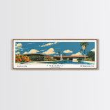 Fresno California Panoramic Painting, Mid Century Modern Framed Canvas Print, Retro Pop Art Travel Poster, Living Room Wall Art