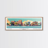 Hampton Virginia Panoramic Painting, Mid Century Modern Framed Canvas Print, Retro Pop Art Travel Poster, Office Wall Decor