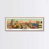 Lansing Michigan Panoramic Wall Art, Mid Century Modern Framed Canvas Print, Retro Pop Art Travel Poster, Living Room Decor