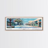 Lewisville Texas Panoramic Painting, Mid Century Modern Framed Canvas Print, Retro Pop Art Travel Poster, Living Room Decor