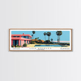 Los Angeles California Panoramic Wall Art, Mid Century Modern Framed Canvas Print, Retro Pop Art Travel Poster, Living Room Art