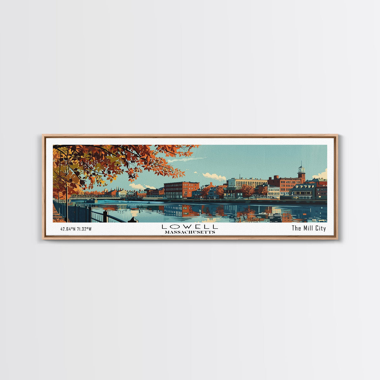 Lowell Mississippi Panoramic Painting, Mid Century Modern Framed Canvas Print, Retro Pop Art Travel Poster, Office Wall Art