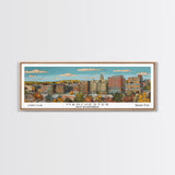 Manchester New Hampshire Panoramic Painting, Mid Century Modern Framed Canvas Print, Retro Pop Art Travel Poster, Living Room Decor