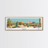 Mesa Arizona Panoramic Painting, Mid Century Modern Framed Canvas Print, Retro Pop Art Travel Poster, Office Wall Art