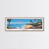 Oceanside California Panoramic Wall Art, Mid Century Modern Framed Canvas Print, Retro Pop Art Travel Poster, City Art, Office Wall Decor, Living Room Art