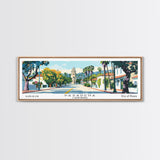 Pasadena California Panoramic Painting, Mid Century Modern Framed Canvas Print, Retro Pop Art Travel Poster, City Art, Office Wall Decor, Living Room Art