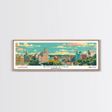 Rochester Minnesota Panoramic Wall Art, Mid Century Modern Framed Canvas Print, Retro Pop Art Travel Poster, City Art, Office Wall Decor, Living Room Art