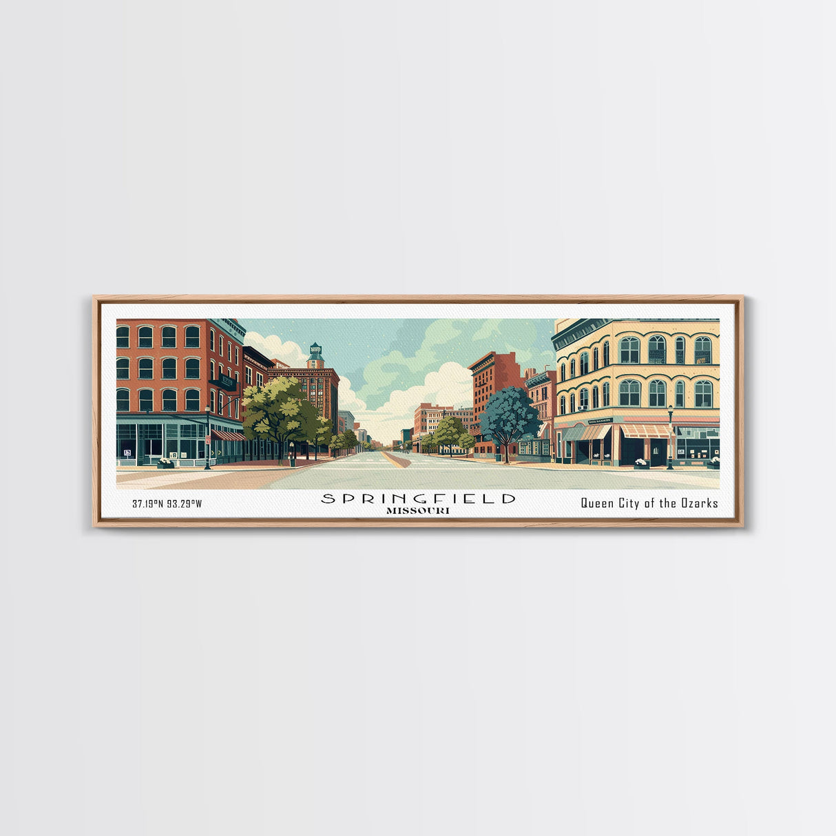 Springfield Illinois Panoramic Art, Mid Century Modern Framed Canvas Print, Retro Pop Art Travel Poster, Office Wall Art, Home Decoration