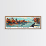 Baton Rouge Louisiana Panoramic Painting, Framed Canvas Print, Mid Century Modern Wall Art, Retro Pop Art Travel Poster, Living Room Decor, City Art