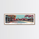 Fayetteville North Carolina Panoramic Painting, Framed Canvas Print, Mid Century Modern Wall Art, Retro Pop Art Travel Poster, Home Decor, City Art