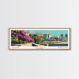 Fresno California Panoramic Painting, Framed Canvas Print, Mid Century Modern Wall Art, Retro Pop Art Travel Poster, Living Room Decor, City Art