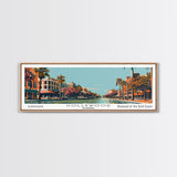 Hollywood Florida Panoramic Painting, Framed Canvas Print, Mid Century Modern Wall Art, Retro Pop Art Travel Poster, Office Decor, Cityscape Art, Living Room Decor