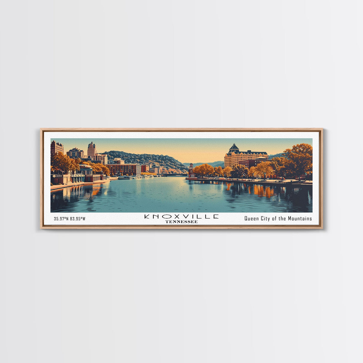 Knoxville Tennessee Panoramic Painting, Framed Canvas Print, Mid Century Modern Wall Art, Retro Pop Art Travel Poster, Cityscape Decor, Living Room Art, Office Wall Art