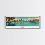 Miami Florida Panoramic View, Mid Century Modern Framed Canvas Print, Retro Pop Art Travel Poster, Home Decor, City Art