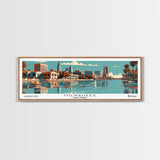 Milwaukee Wisconsin Panoramic Wall Art, Mid Century Modern Framed Canvas Print, Retro Pop Art Travel Poster, Office Decor, Living Room Art