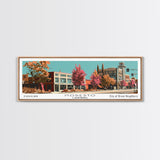 Modesto California Panoramic Wall Art, Mid Century Modern Framed Canvas Print, Retro Pop Art Travel Poster, Office Decor, Living Room Art