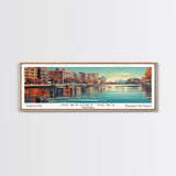 Newport News Virginia Panoramic Wall Art, Mid Century Modern Framed Canvas Print, Retro Pop Art Travel Poster, Office Decor, Cityscape Art