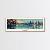 Oakland California Panoramic View, Mid Century Modern Framed Canvas Print, Retro Pop Art Travel Poster, Home Decor, Living Room Art