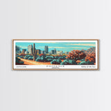 Phoenix Arizona Panoramic View, Mid Century Modern Framed Canvas Print, Retro Pop Art Travel Poster, Living Room Wall Decor