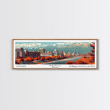 Reno Nevada Panoramic Painting, Mid Century Modern Framed Canvas Print, Retro Pop Art Travel Poster, Living Room Wall Decor