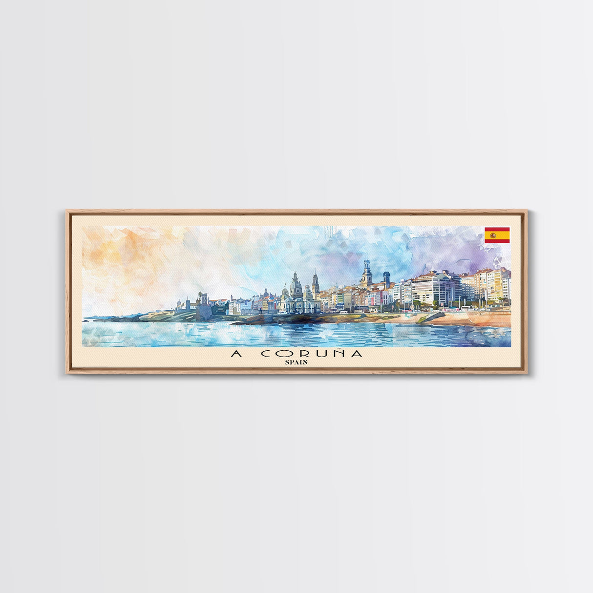 A Coruña Spain Travel Art, City Art, Framed Canvas Print or Metal Wall Art, Europe Travel Poster, Panoramic Wall Art, Extra Wide Wall Art