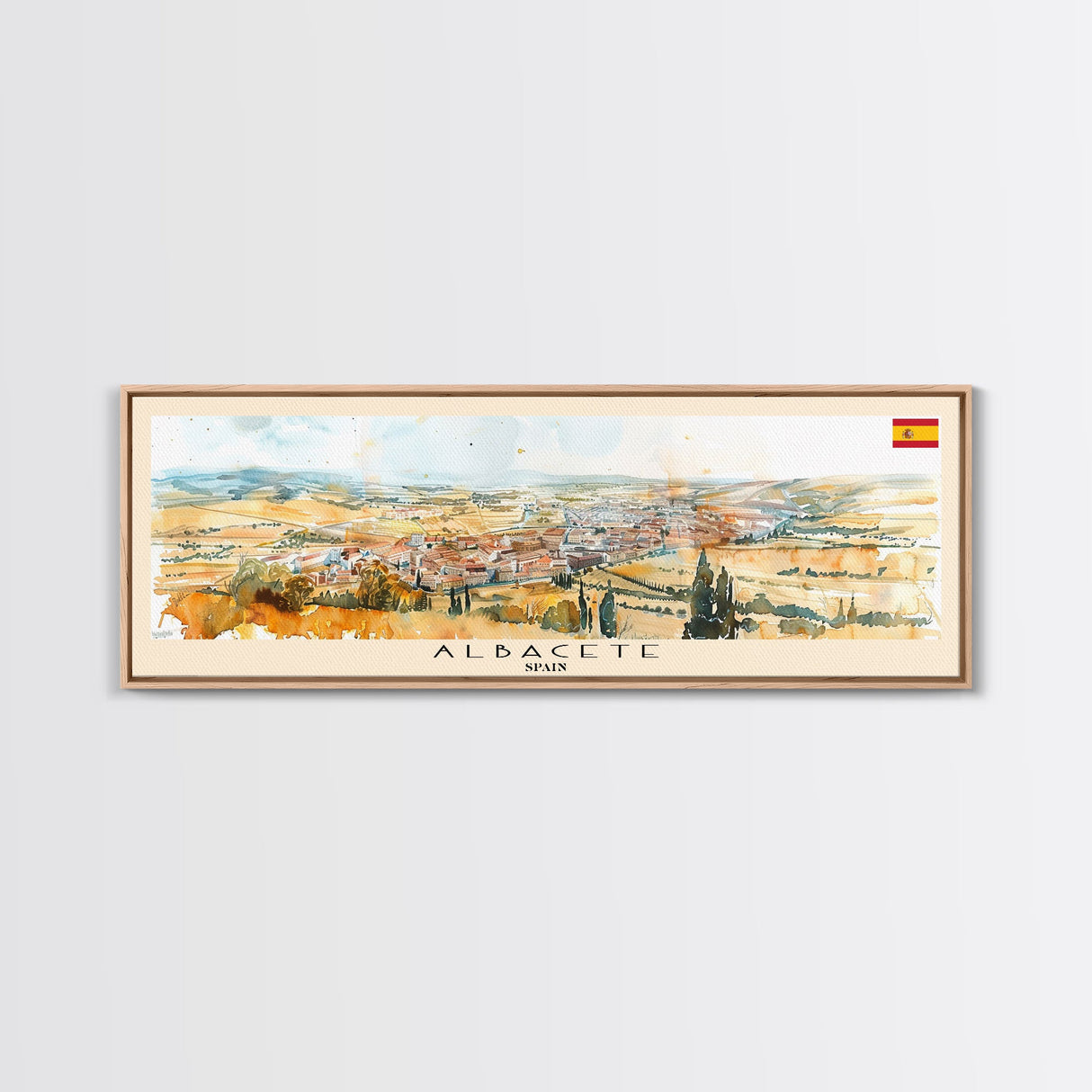 Albacete Spain Travel Print Wall Art, Panoramic City Art, Travel Art, Wall Decor, Vacation Gift, Framed Canvas Print Or Metal Art