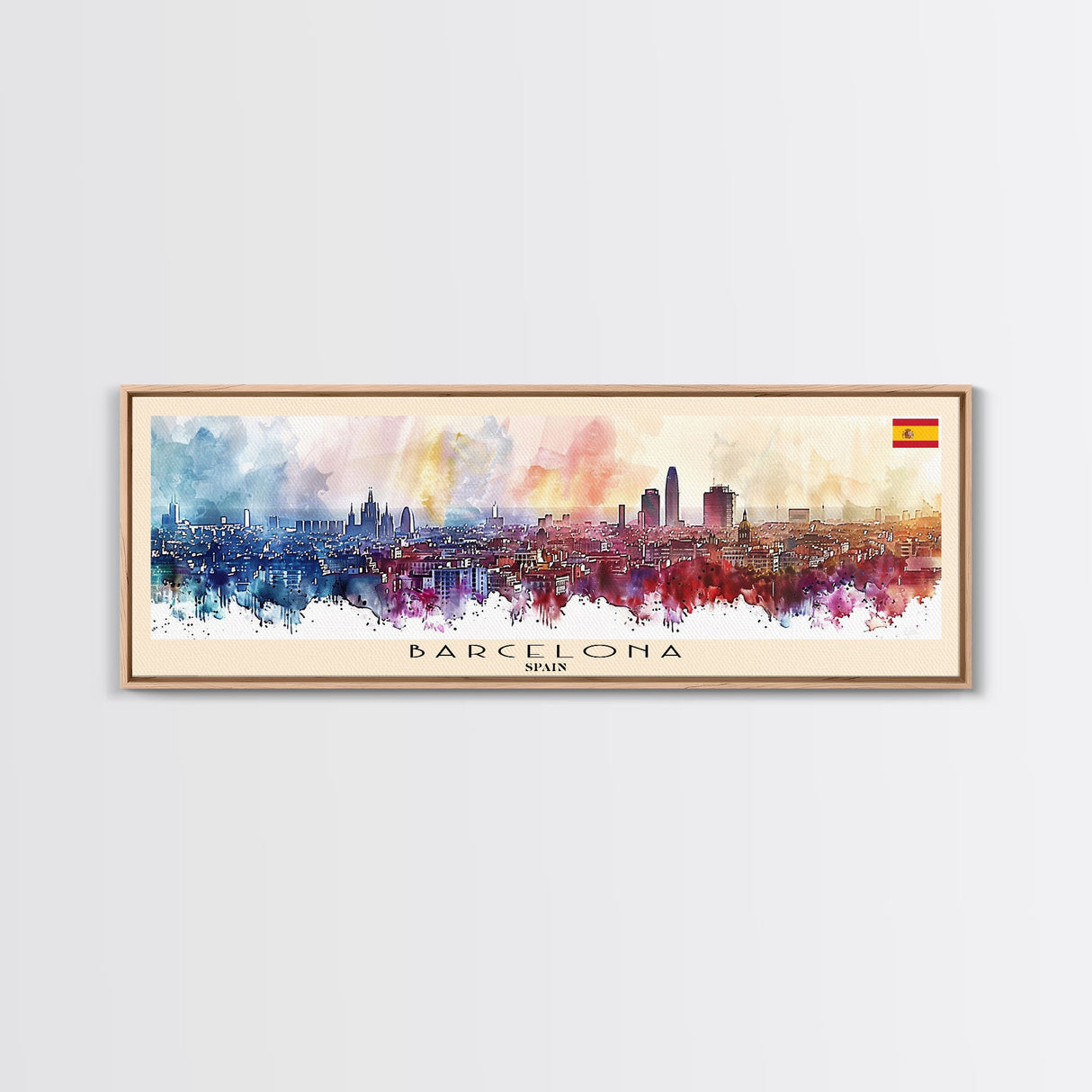 Barcelona Spain Travel Art, City Art, Framed Canvas Print or Metal Wall Art, Europe Travel Poster, Panoramic Wall Art, Extra Wide Wall Art