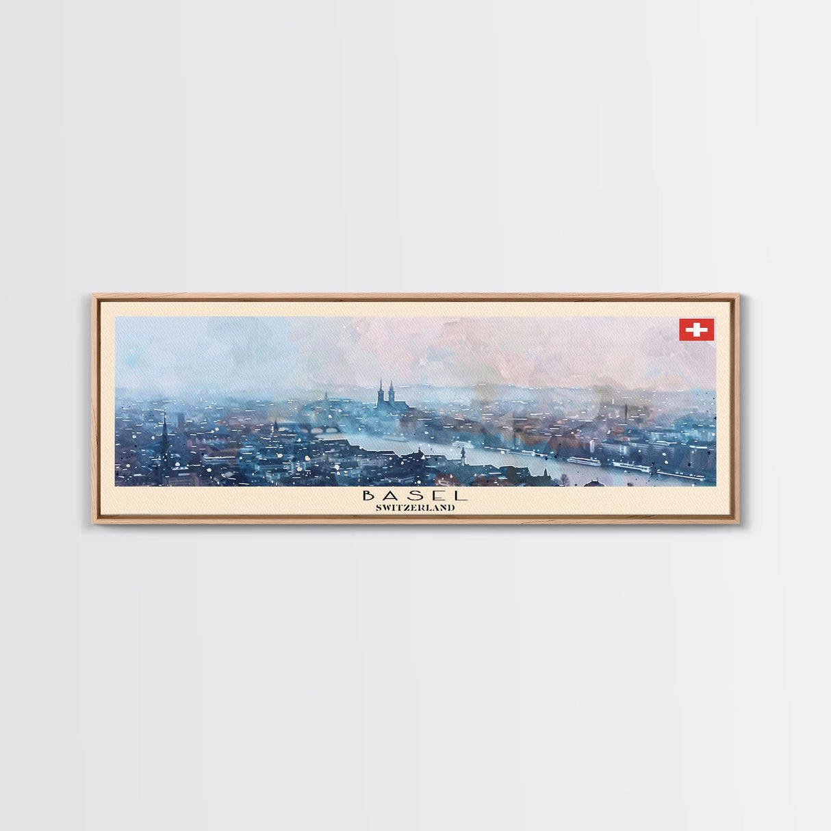 Basel Switzerland Travel Art, City Art, Framed Canvas Print or Metal Wall Art, Europe Travel Poster, Panoramic Wall Art, Extra Wide Wall Art