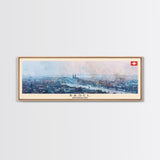 Basel Switzerland Travel Art, City Art, Framed Canvas Print or Metal Wall Art, Europe Travel Poster, Panoramic Wall Art, Extra Wide Wall Art