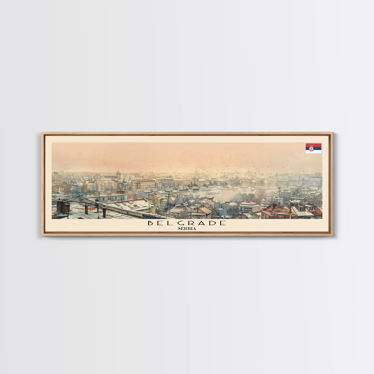 Belgrade Serbia Panoramic Travel Poster, Framed Canvas Print or Metal Wall Art, Travel Art, Home Decor, Panoramic Painting, Midcentury Art