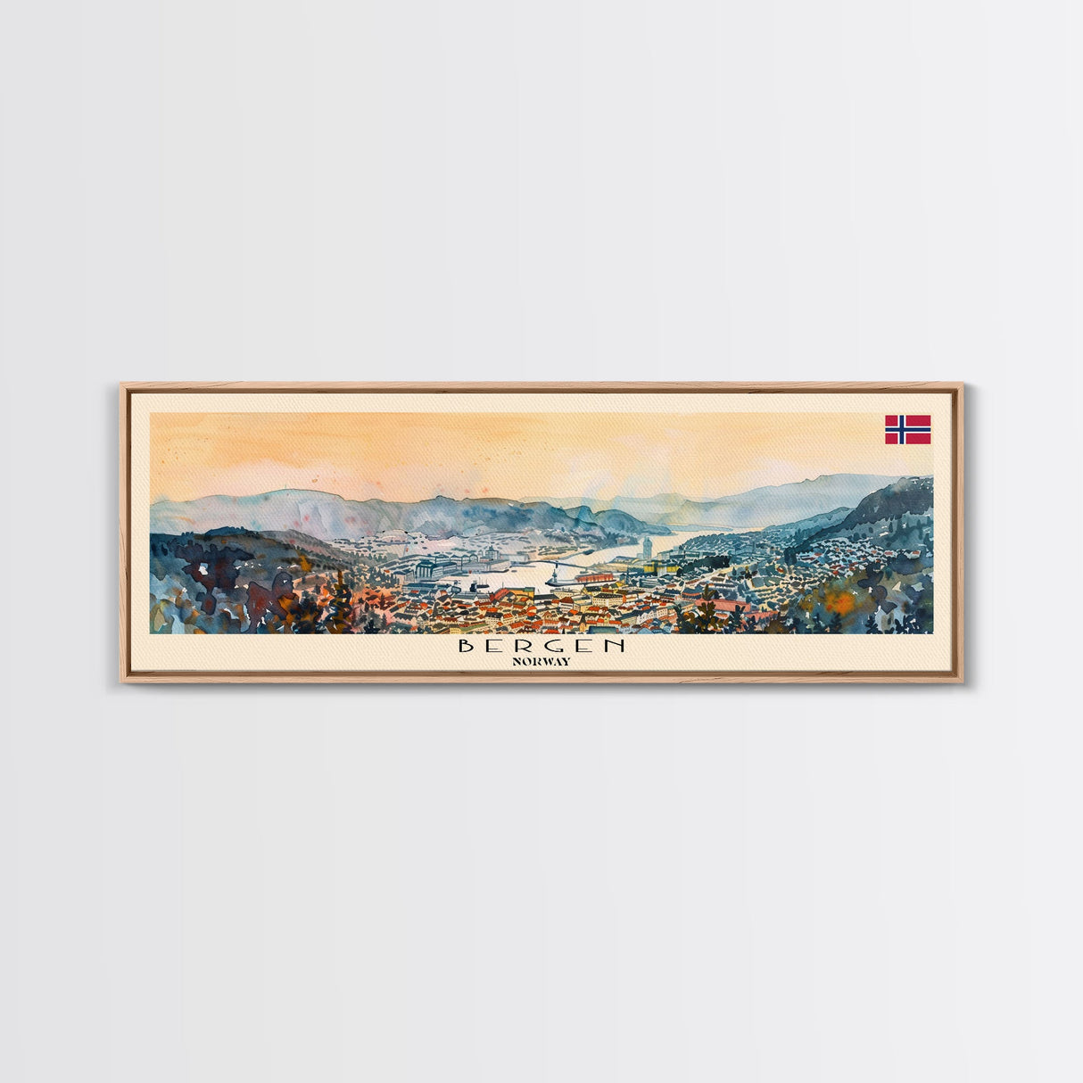 Bergen Norway Wall Art, Panoramic Travel Poster, Panoramic Framed Canvas Print, City Wall Art, Wall Hanging Home Decor, Travel Art