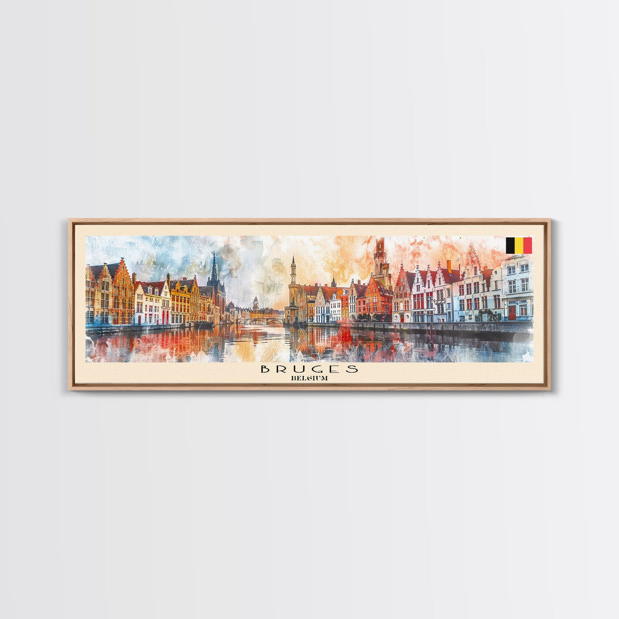 Bruges Belgium Travel Art, City Art, Framed Canvas Print or Metal Wall Art, Europe Travel Poster, Panoramic Wall Art, Extra Wide Wall Art