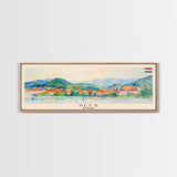 Pécs Hungary Panoramic Travel Poster, Framed Canvas Print or Metal Wall Art, Travel Art, Home Decor, Panoramic Painting, Midcentury Art