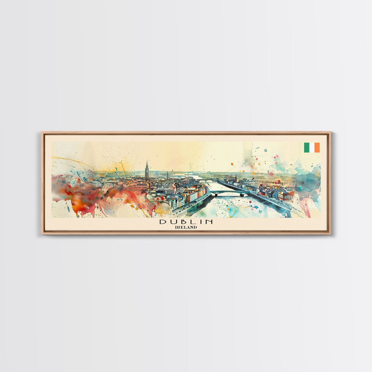 Dublin Ireland Panoramic Travel Poster, Framed Canvas Print or Metal Wall Art, Travel Art, Home Decor, Panoramic Painting, Midcentury Art