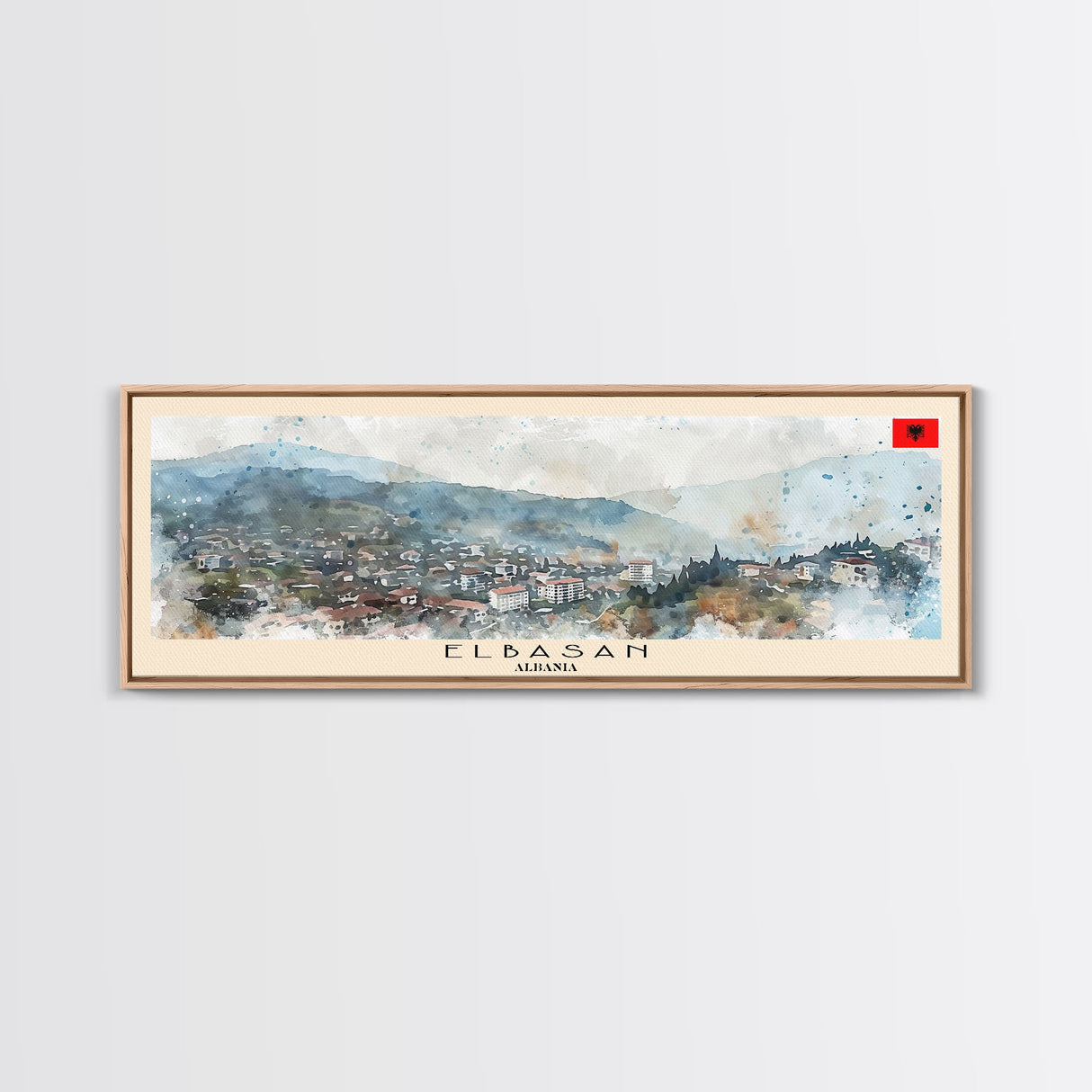 Elbasan Albania Travel Print Wall Art, Panoramic City Art, Travel Art, Wall Decor, Vacation Gift, Framed Canvas Print Or Metal Art