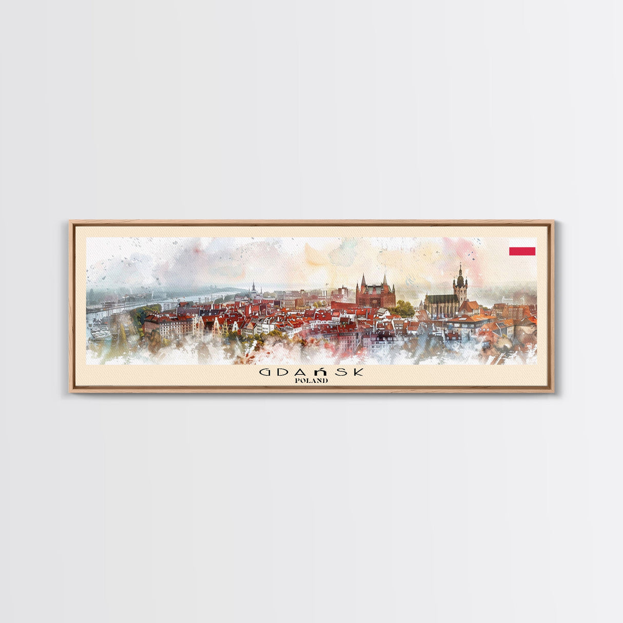 Gdansk Poland Travel Print Wall Art, Panoramic City Art, Travel Art, Wall Decor, Vacation Gift, Framed Canvas Print Or Metal Art