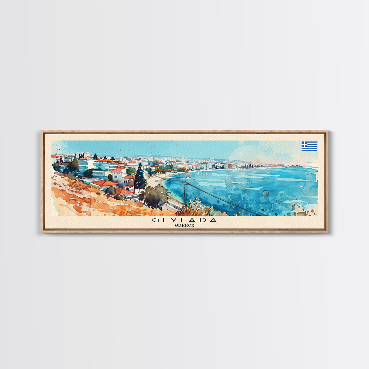 Glyfada Greece Wall Art, Panoramic Travel Poster, Panoramic Framed Canvas Print, City Wall Art, Wall Hanging Home Decor, Travel Art