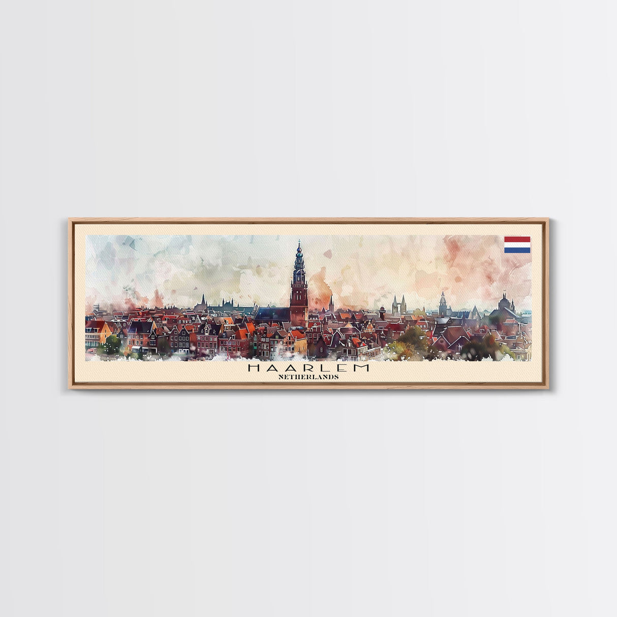 Haarlem Netherlands Travel Art, City Art, Framed Canvas Print or Metal Wall Art, Europe Travel Poster, Panoramic Wall Art, Extra Wide Wall Art