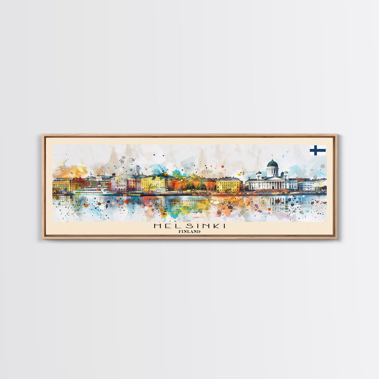 Helsinki Finland Travel Art, City Art, Framed Canvas Print or Metal Wall Art, Europe Travel Poster, Panoramic Wall Art, Extra Wide Wall Art