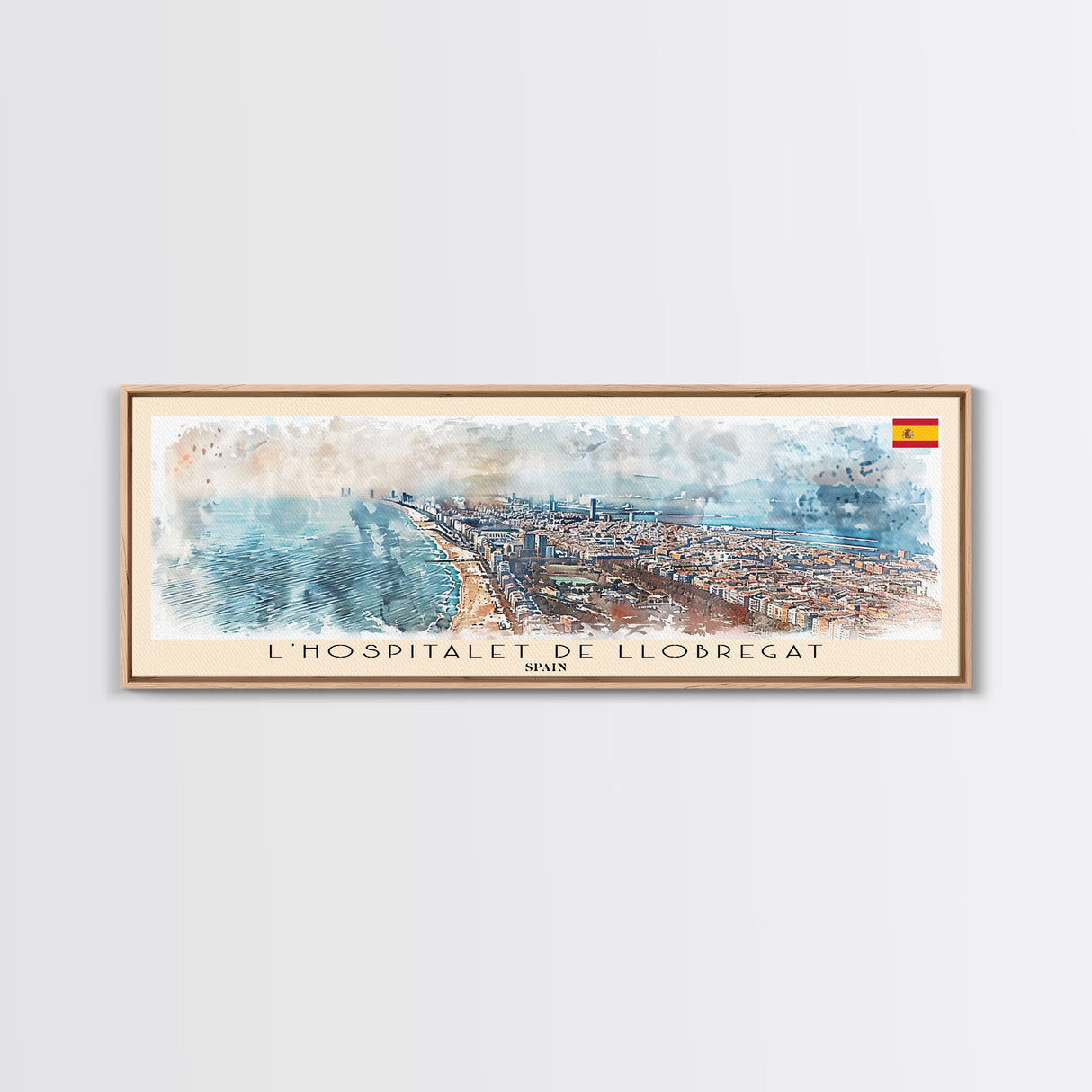 Le Hospitalet de Llobregat Spain Travel Print Wall Art, Panoramic City Art, Travel Art, Wall Decor, Vacation Gift, Framed Canvas Print Or Metal Art