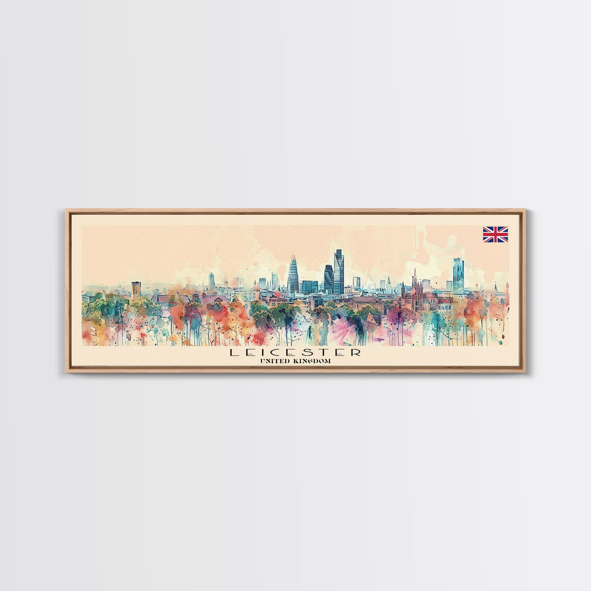 Leicester United Kingdom Travel Print Wall Art, Panoramic City Art, Travel Art, Wall Decor, Vacation Gift, Framed Canvas Print Or Metal Art