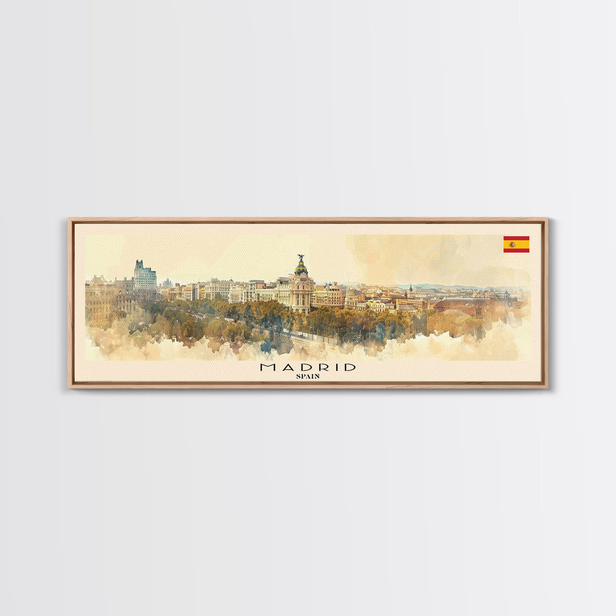 Madrid Spain Panoramic Travel Poster, Framed Canvas Print or Metal Wall Art, Travel Art, Home Decor, Panoramic Painting, Midcentury Art