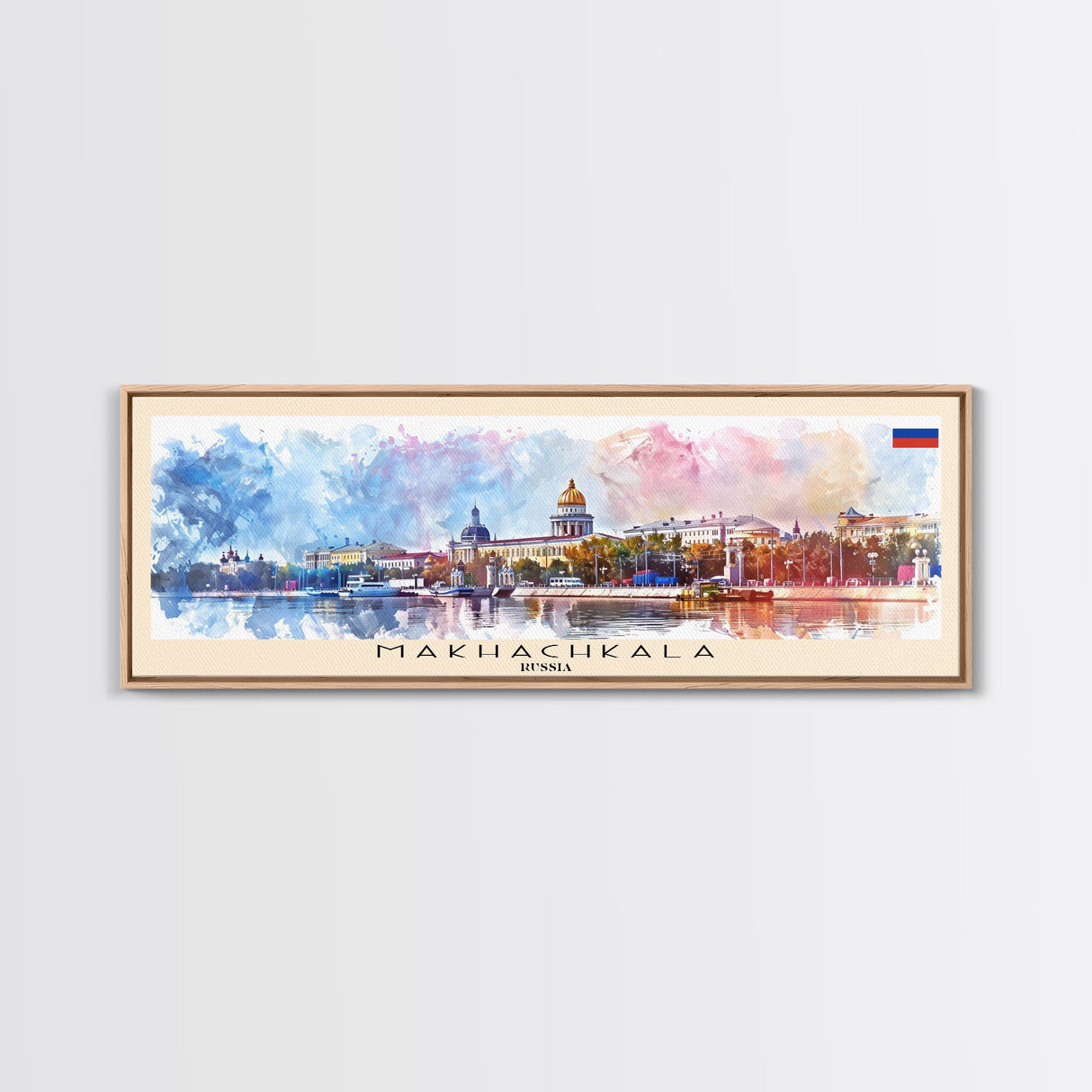 Makhachkala Russia Travel Art, City Art, Framed Canvas Print or Metal Wall Art, Europe Travel Poster, Panoramic Wall Art, Extra Wide Wall Art