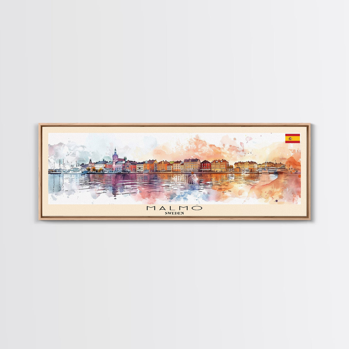 Malmo Sweden Travel Art, City Art, Framed Canvas Print or Metal Wall Art, Europe Travel Poster, Panoramic Wall Art, Extra Wide Wall Art