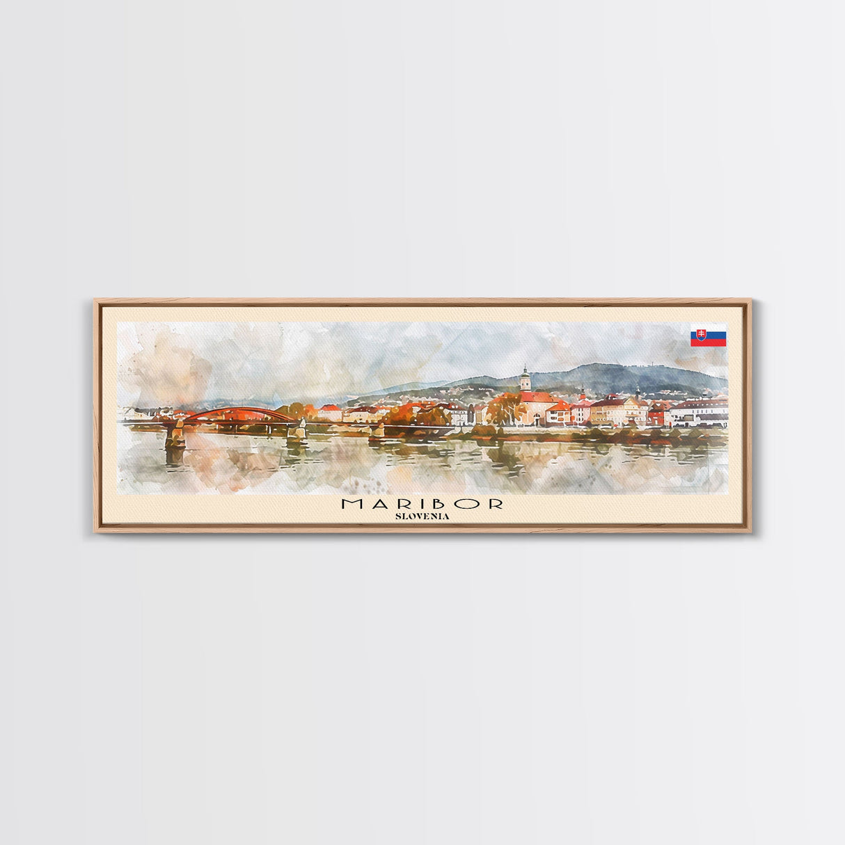 Maribor Slovenia Panoramic Travel Poster, Framed Canvas Print or Metal Wall Art, Travel Art, Home Decor, Panoramic Painting, Midcentury Art