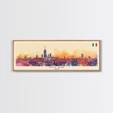 Milan Italy Panoramic Travel Poster, Framed Canvas Print or Metal Wall Art, Travel Art, Home Decor, Panoramic Painting, Midcentury Art