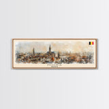 Mons Belgium Panoramic Travel Poster, Framed Canvas Print or Metal Wall Art, Travel Art, Home Decor, Panoramic Painting, Midcentury Art