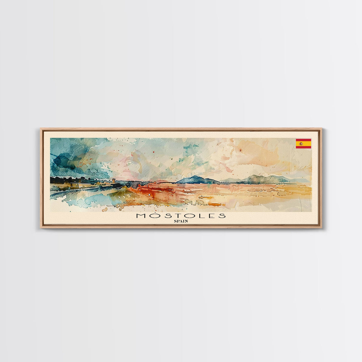 Mostoles Spain Panoramic Travel Poster, Framed Canvas Print or Metal Wall Art, Travel Art, Home Decor, Panoramic Painting, Midcentury Art